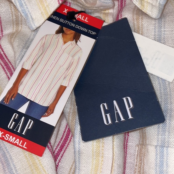 Gap Lightweight Long Sleeve Collared Linen Button Down Top (Dotted Sun Stripe) - Picture 4 of 5